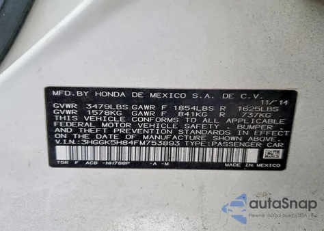 2015 Honda Fit Ex из США, поврежденный, VIN 3HGGK5H84FM753893